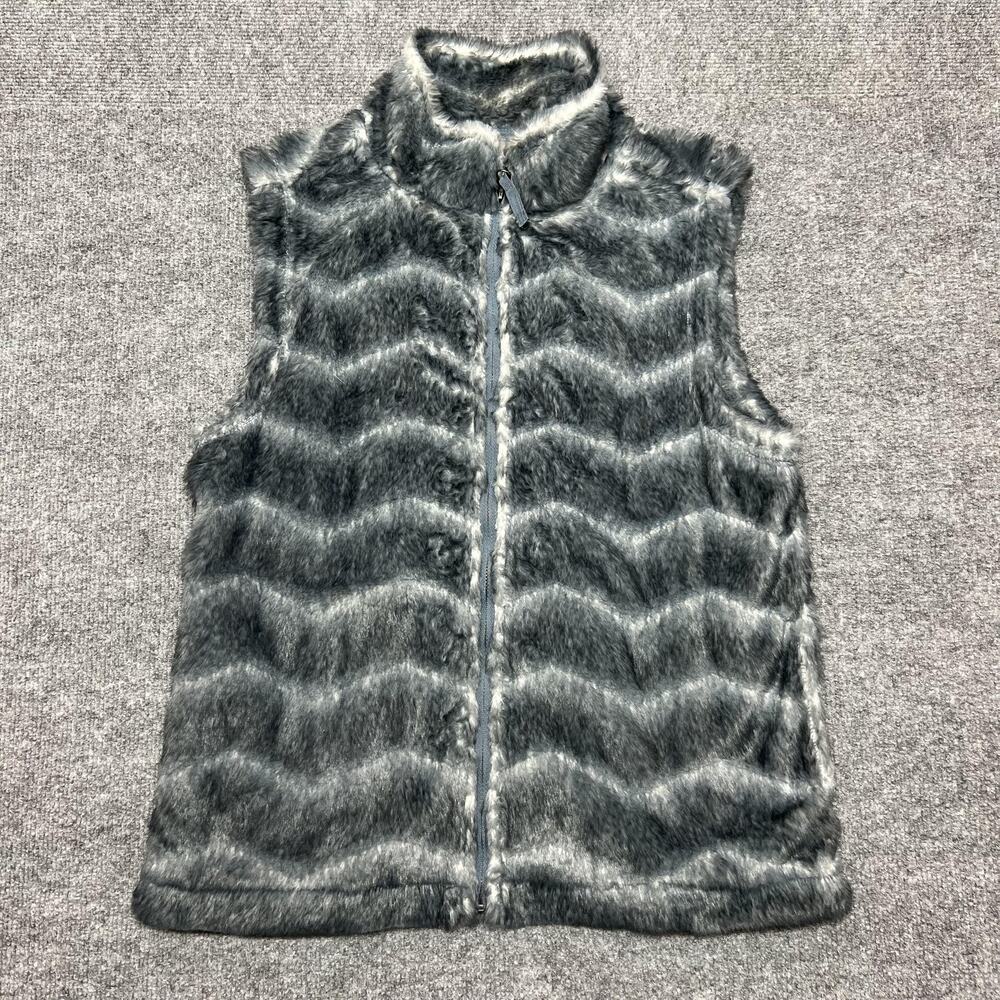 Dylan Vest Womens Medium Gray Faux Fur Chevron Full Zip Soft Pockets Warm